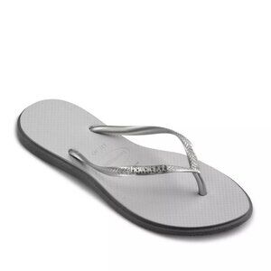46$ Havaianas Slim Point Flip Flop Rubber Sandals Women's Size 5 US Silver
